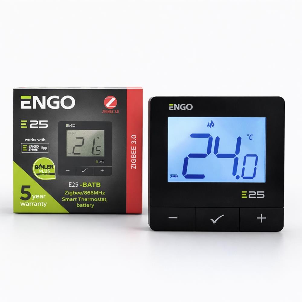 ENGO E25-BATB Battery Powered Zigbee 3.0 Smart Wireless Thermostat - Black ENGO Controls