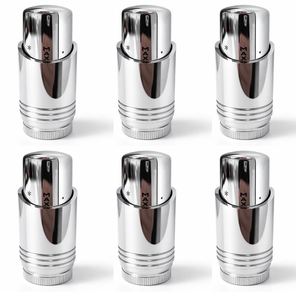 LavaTherm Chrome Thermostatic Radiator Valve TRV Head M30 x 1.5 - 6 Pack LavaTherm