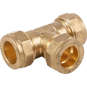 15mm Compression Equal Tee Brass