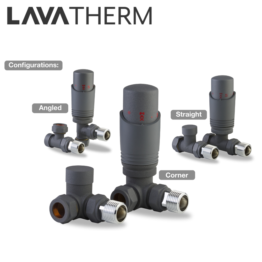 LavaTherm TRV Anthracite Thermostatic Radiator Valve - Angled LavaTherm - Product Overview