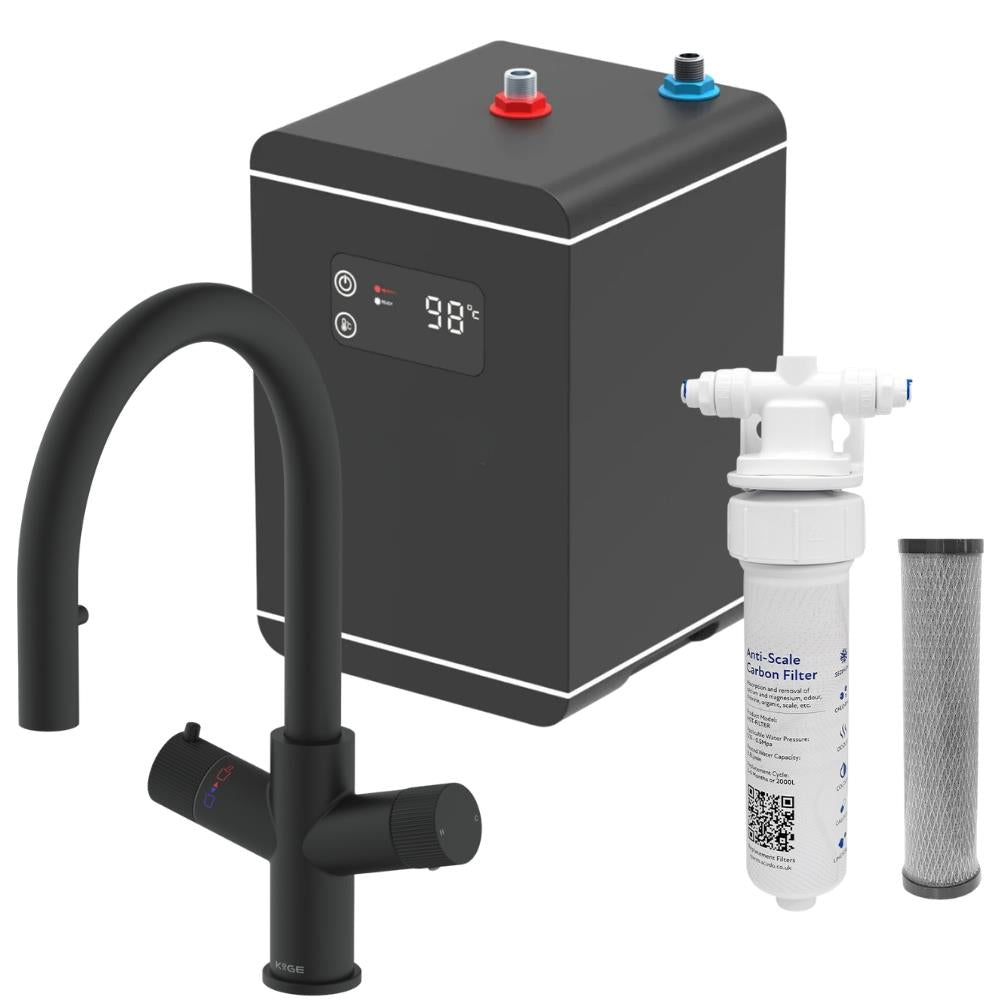 LavaTap 4 in 1 Pull Out Boiling Water Tap Kit with Tank and Filter - Black LavaTap