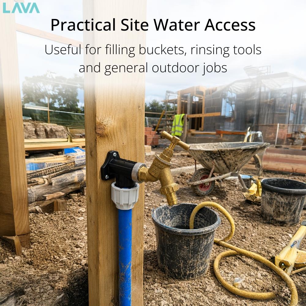 LavaTap 3/4 Inch Brass Garden Tap Kit with 25 mm MDPE Wall Plate Elbow and PTFE Tape LavaTap