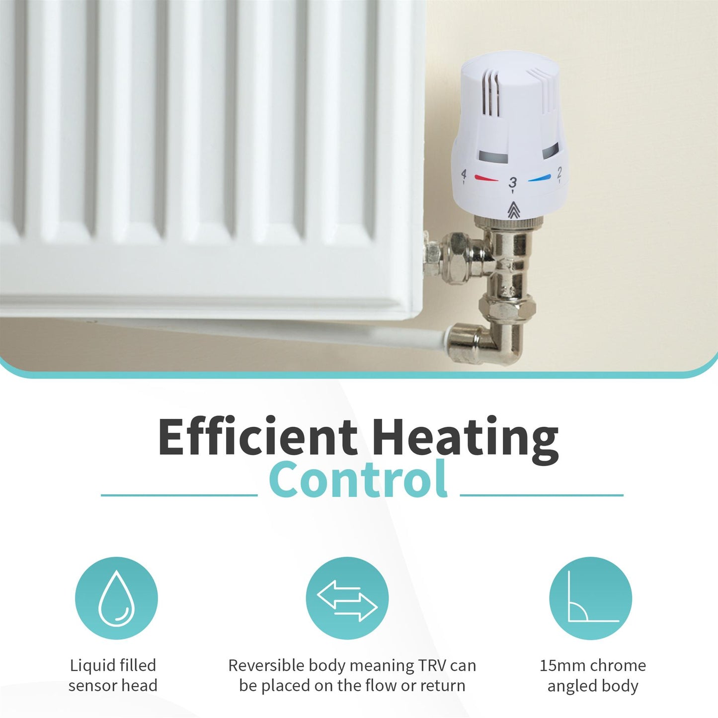 LavaTap Thermostatic Radiator Valve TRV with Lockshield 1/2 Inch x 15mm Angled White Radiator Thermostat Valve LavaTap - Installation View