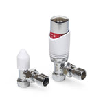 Designer White & Chrome Angled Thermostatic Radiator Valve TRV 15mm with Lockshield ESi - Side Profile