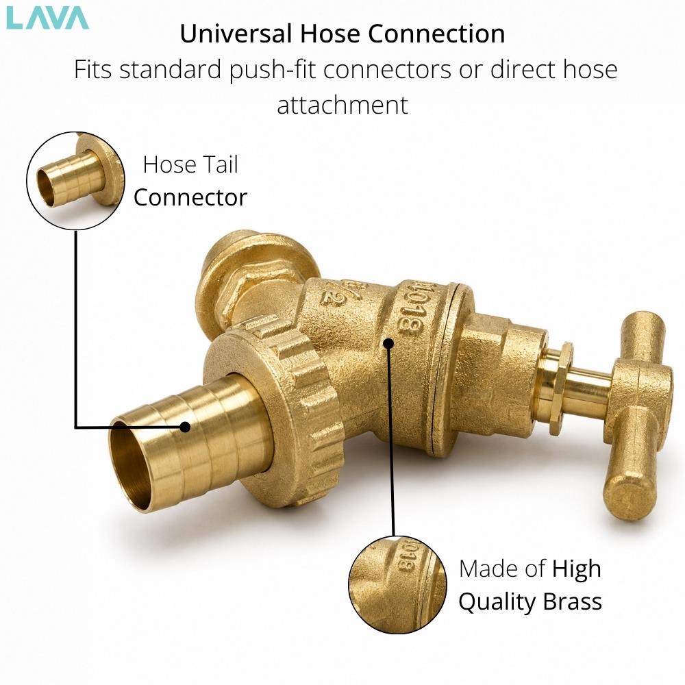 LavaTap 1/2 Inch Brass Garden Tap Kit with 20 mm MDPE Wall Plate Elbow and PTFE Tape LavaTap