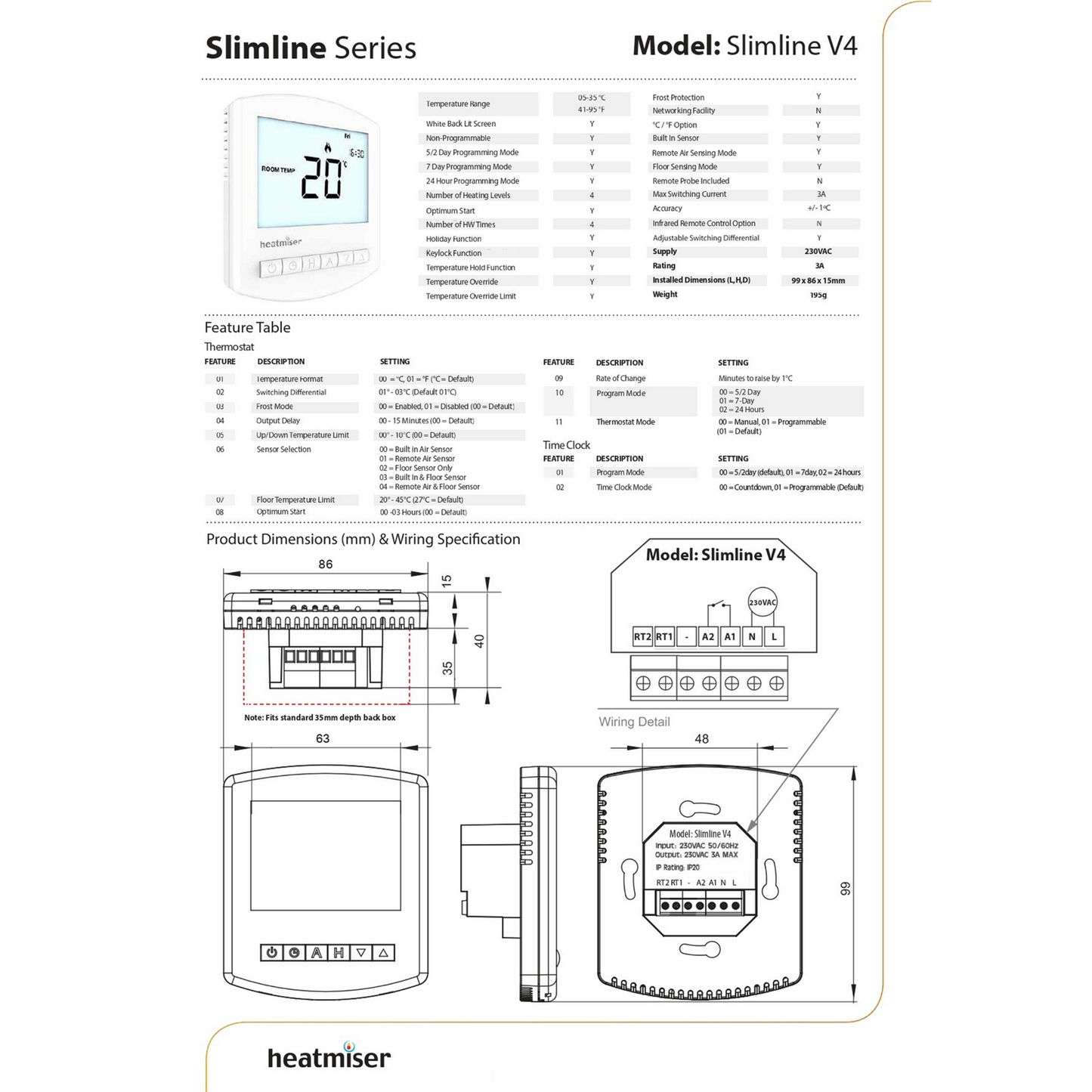 Heatmiser Slimline v4 Thermostat - Programmable Heatmiser - Technical View