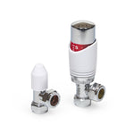 Designer White & Chrome Angled Thermostatic Radiator Valve TRV 15mm with Lockshield ESi - Close Up Detail