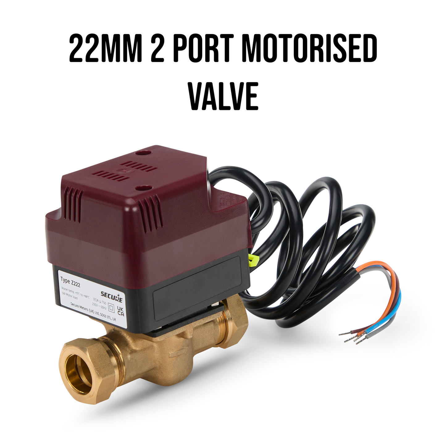 Secure Z222 22mm 2 Port Motorised Valve Secure Meters - Side Profile