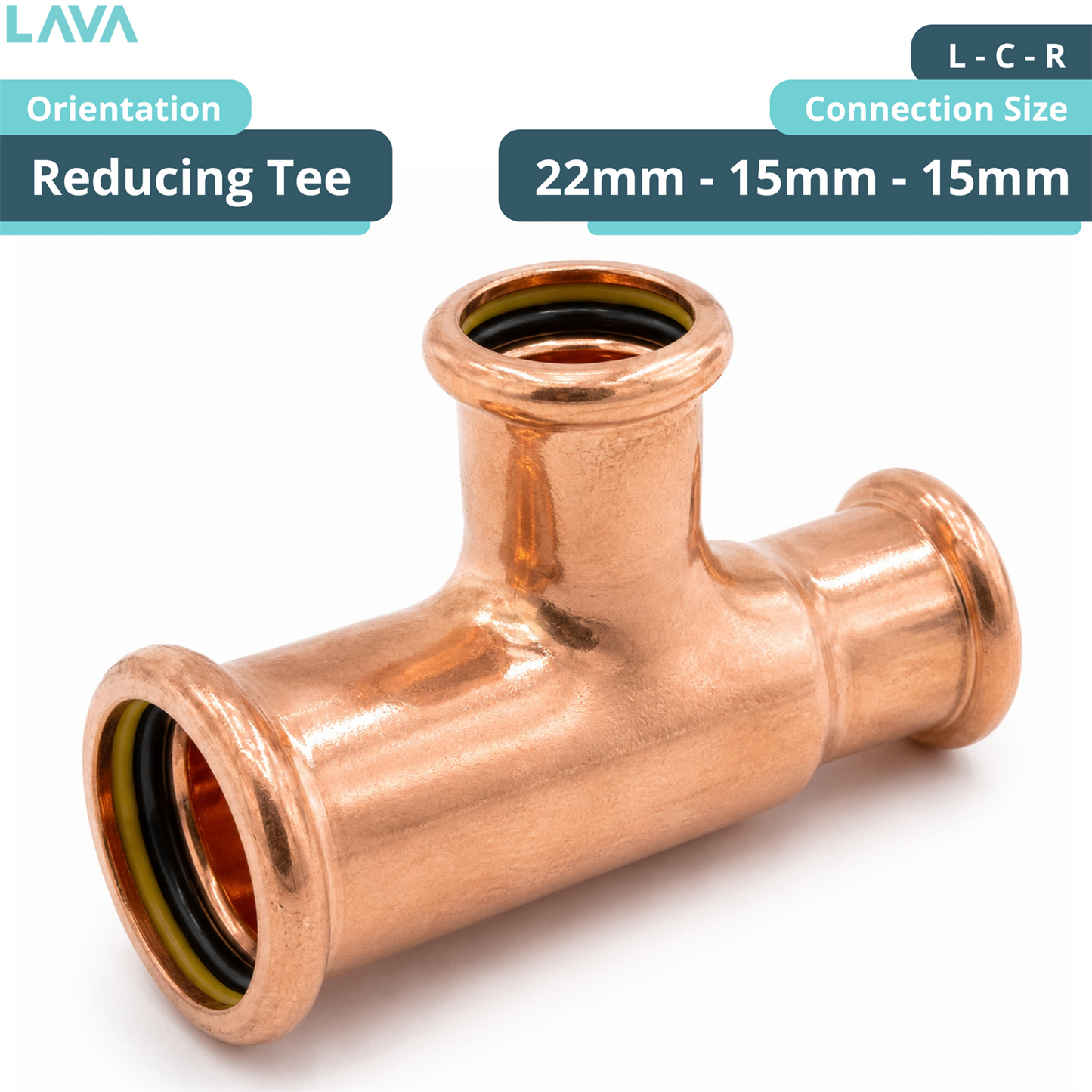 LavaPlumb Copper Pressfit Reducing Tee - 22 x 15 x 15mm (L/C/R) - 10 P LavaPlumb