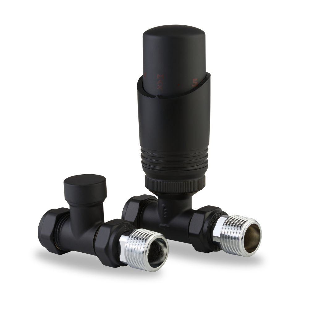 LavaTherm TRV Black Thermostatic Radiator Valve - Straight LavaTherm