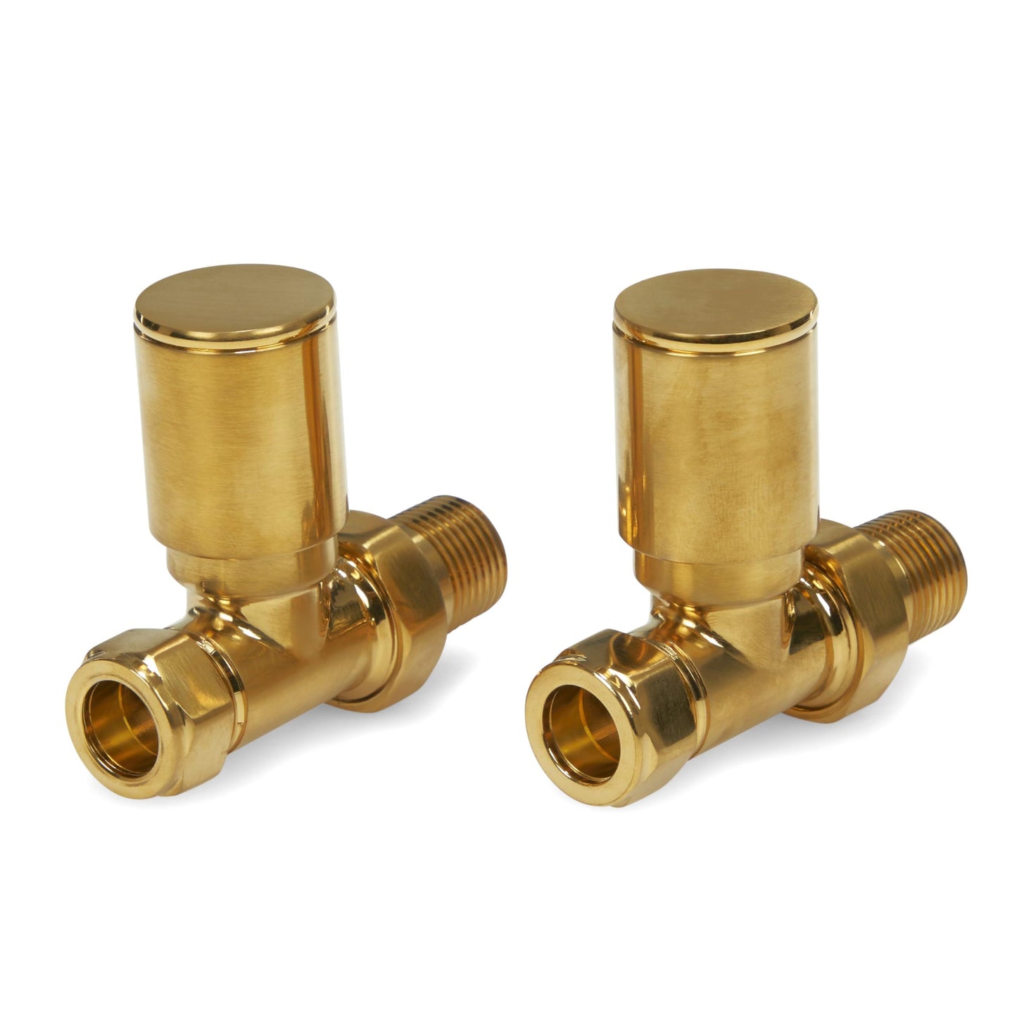 Brushed Brass Radiator Valves 15mm Pair - Straight LavaTherm