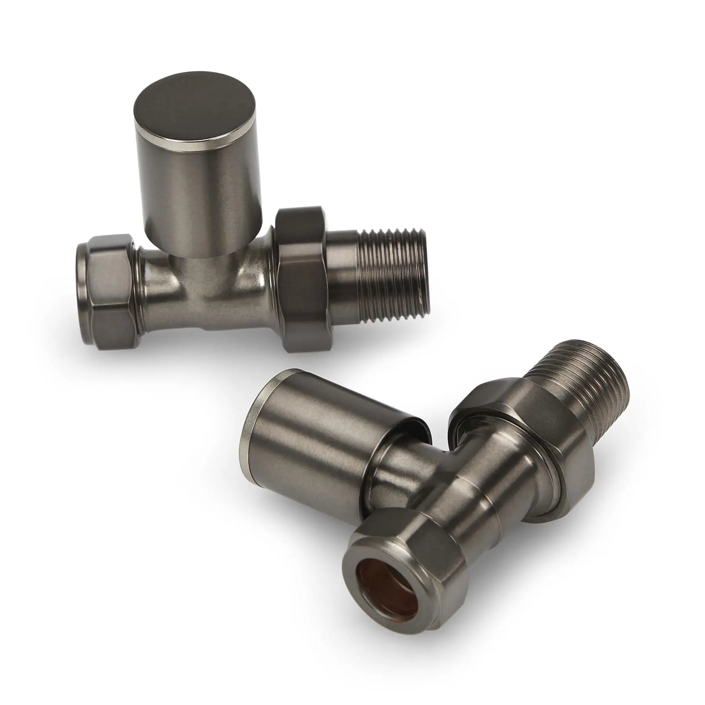 LavaTherm Straight Brushed Gun Metal Radiator Valves Pair 15mm