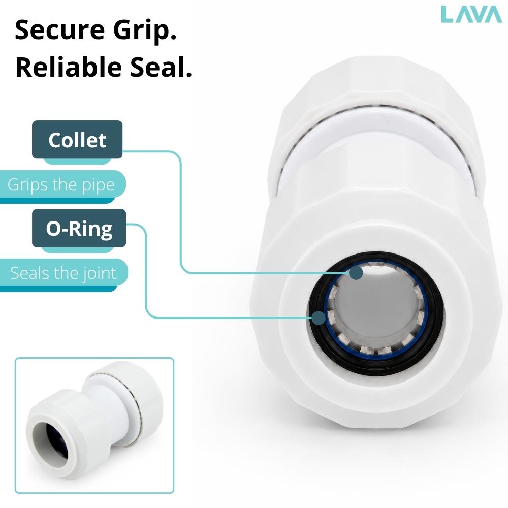 LavaPlumb 22mm push fit straight coupler, white, 5 pack – view 5