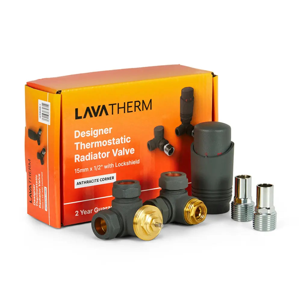 LavaTherm TRV Anthracite Thermostatic Radiator Valve - Corner
