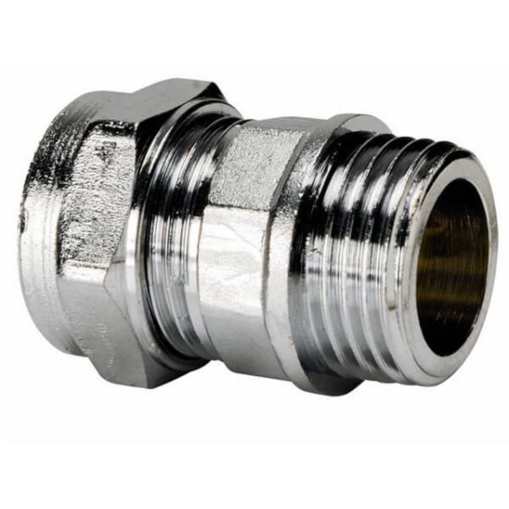15mm x 0.5 Inch Chrome Compression Straight Connector Male Iron Thread Lava Wholesale