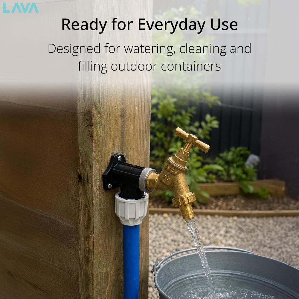 LavaTap 1/2 Inch Brass Garden Tap Kit with 20 mm MDPE Wall Plate Elbow and PTFE Tape LavaTap
