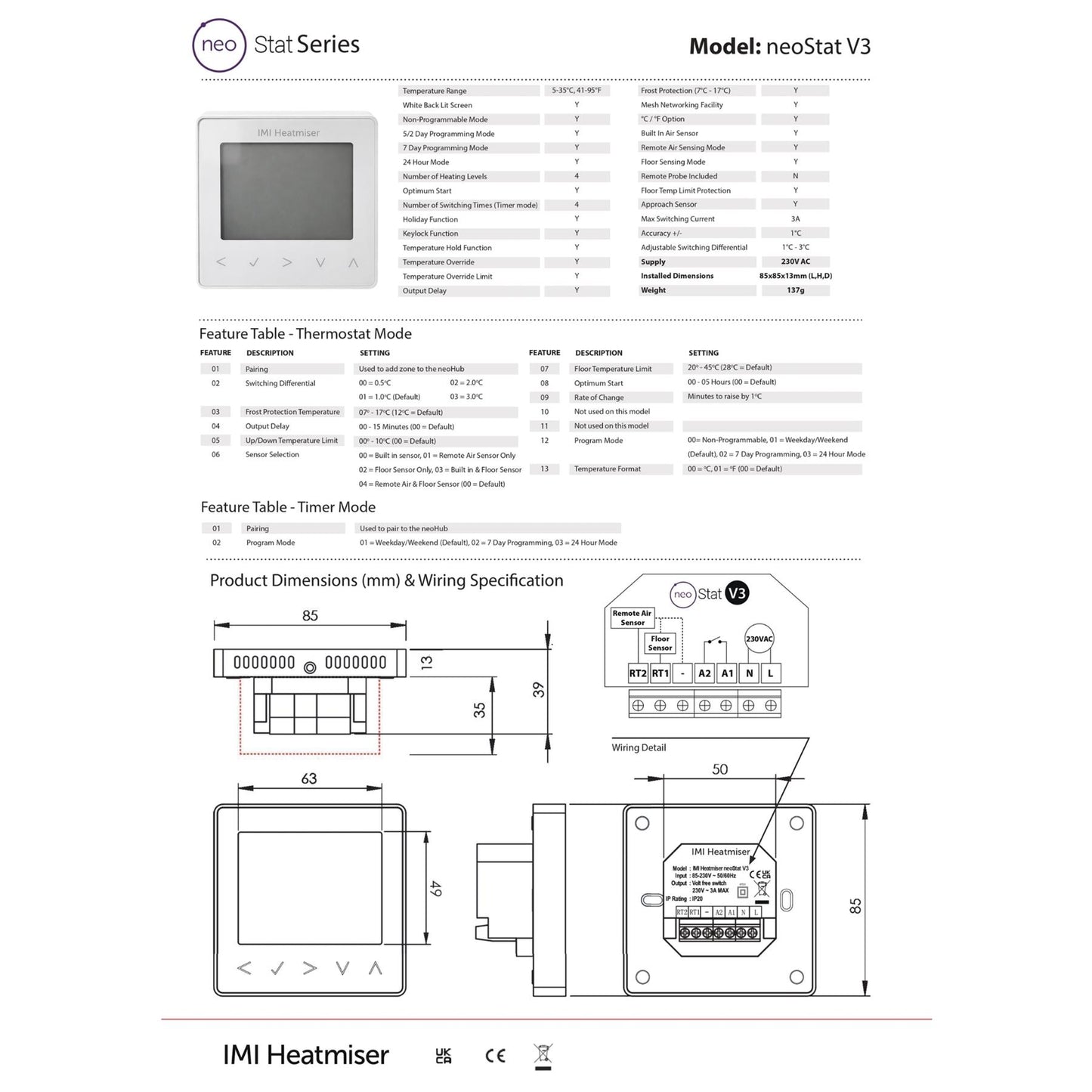 Heatmiser NeoStat V3 Programmable Wired Thermostat (Glacier White) Heatmiser