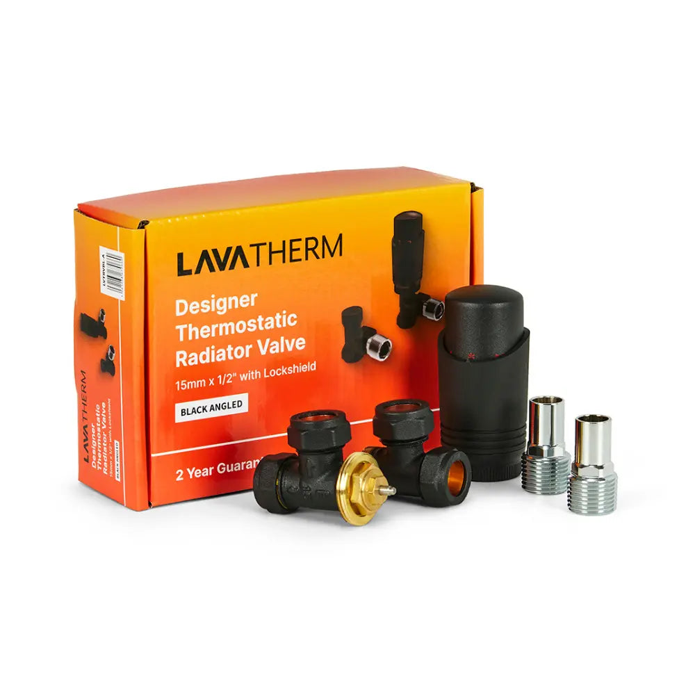 LavaTherm TRV Black Thermostatic Radiator Valve - Angled