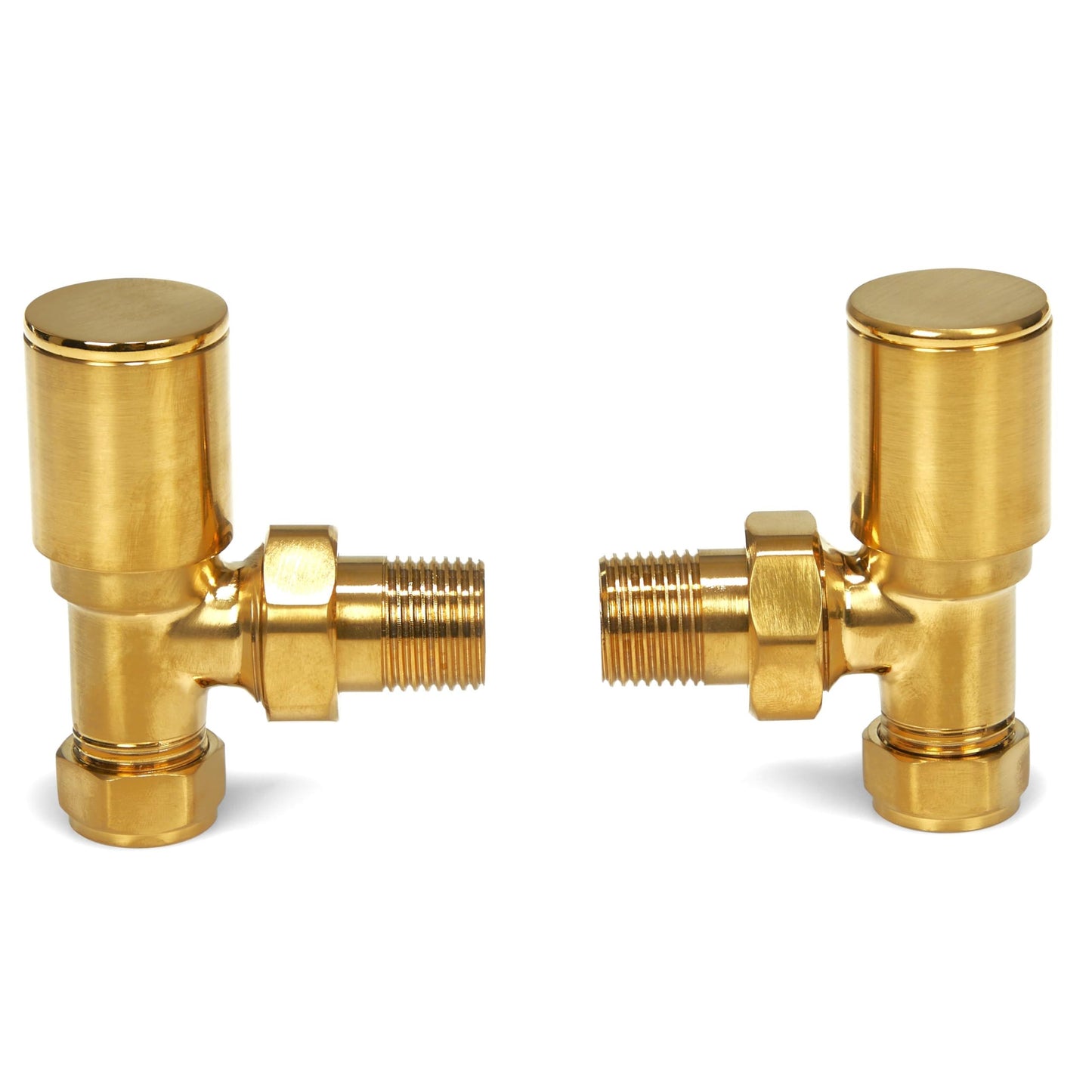 Brushed Brass Radiator Valves 15mm Pair - Angled LavaTherm