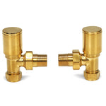 Brushed Brass Radiator Valves 15mm Pair - Angled LavaTherm