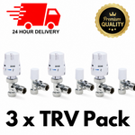 3 x Thermostatic Radiator Valve TRV & Lockshield 15mm Angled LavaTap