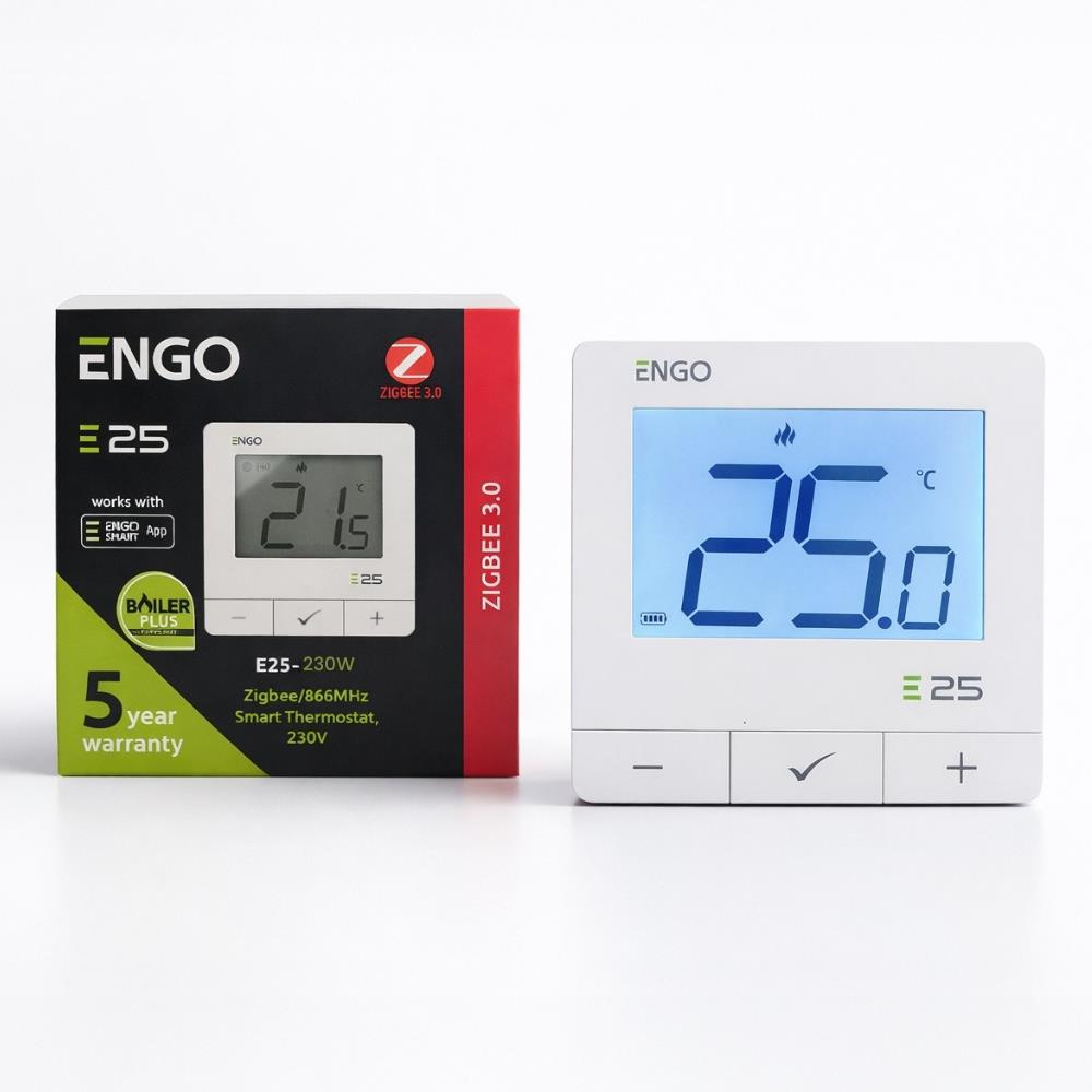 ENGO E25-230W ZigBee 3.0 Smart Thermostat 230V - White ENGO Controls - Side Profile