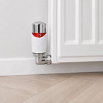 Designer white and chrome angled thermostatic radiator valve, 15mm with lockshield – view 6