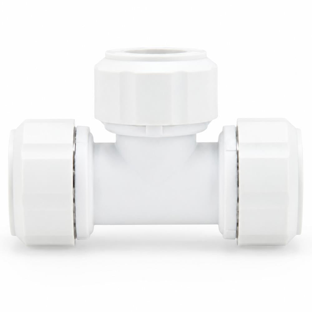 LavaPlumb 15mm push fit equal tee, white, 10 pack – side view