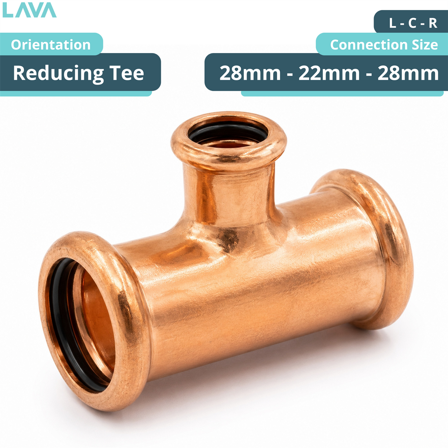 LavaPlumb Copper Pressfit Reducing Tee - 28 x 22 x 28mm (L/C/R) LavaPlumb