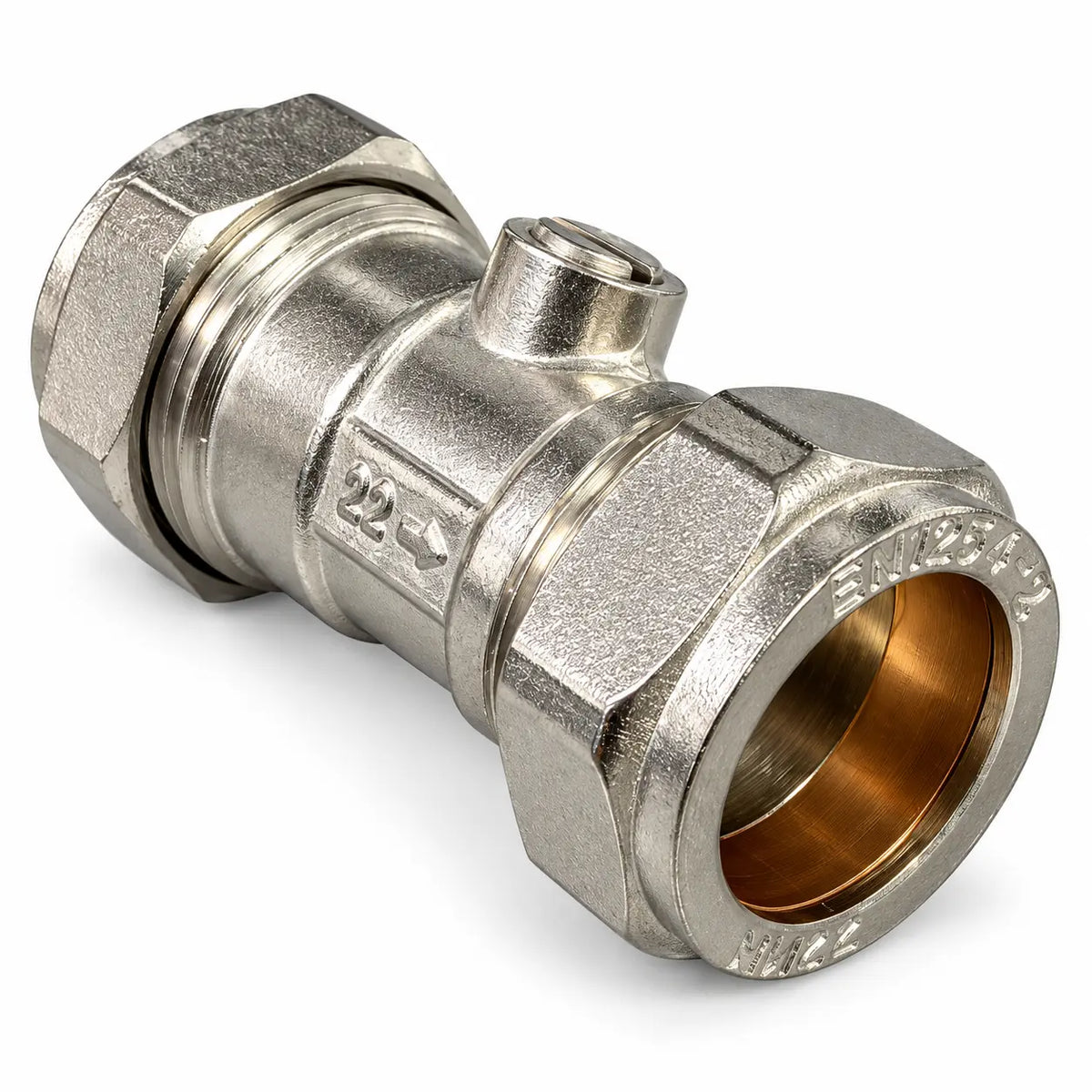 22mm chrome isolation valve, WRAS approved, compression fit