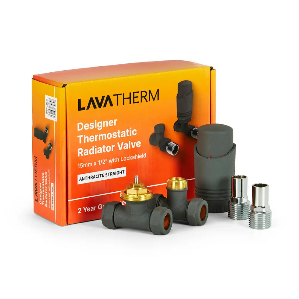 LavaTherm TRV Anthracite Thermostatic Radiator Valve - Straight