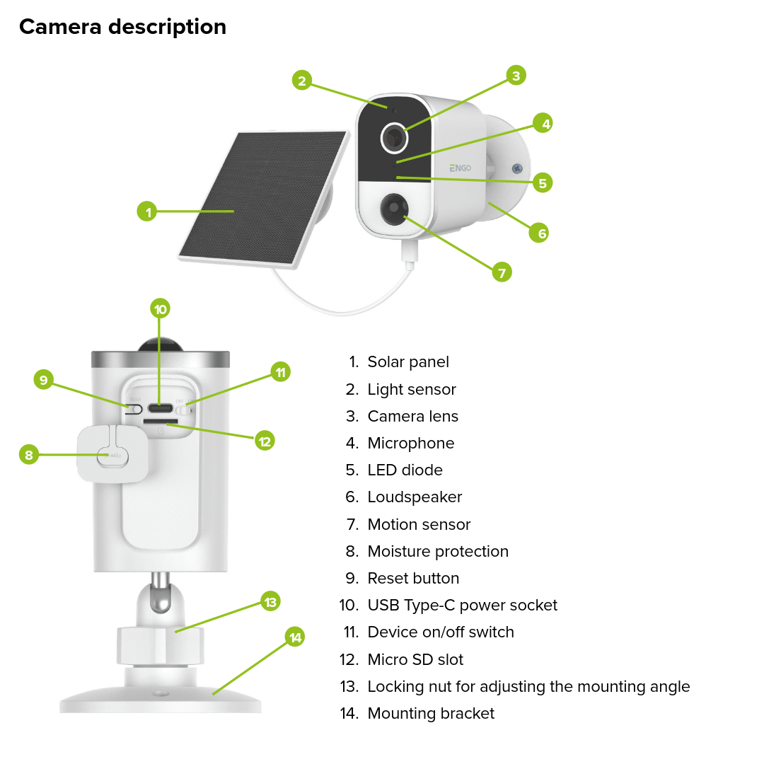 ENGO ECAM Solar WiFi Smart Camera 4MP Outdoor Solar Battery ENGO Controls - Close Up Detail