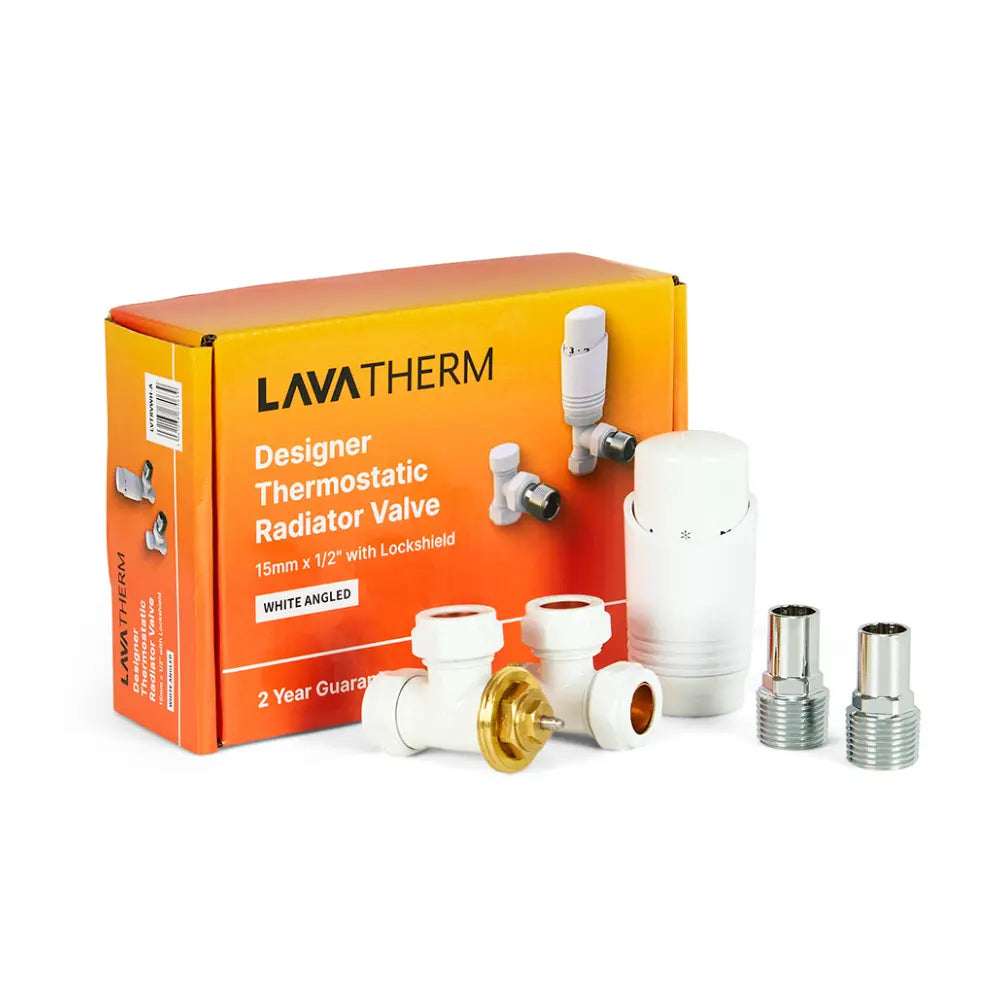LavaTherm TRV White Thermostatic Radiator Valve - Angled